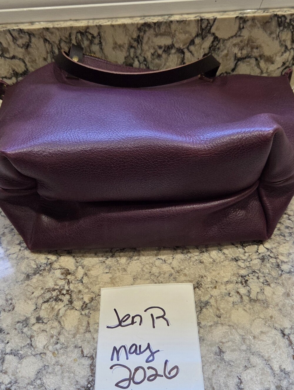 Portland Leather Plum Tote with Dark Brown Straps - Picture 3 of 5